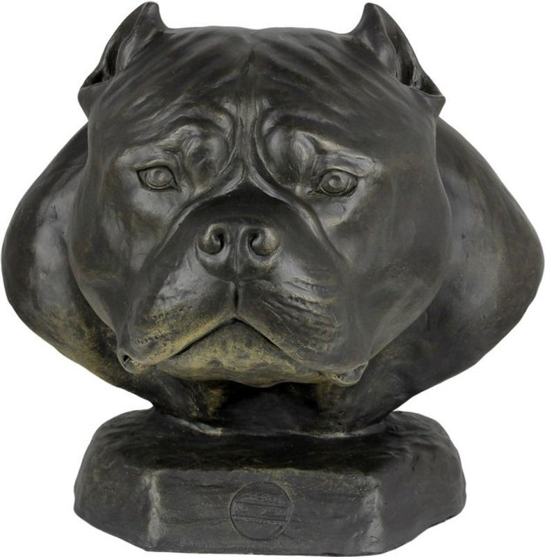 Art-Dog American Bully I Hundebüste aus Kunstharz in Braun zur Dekoration für Garten und Wohnzimmer - Bild 1