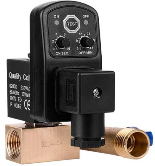 Automatisches Timer-Magnetventil für Kompressor Kondensatablauf von Reliable Tool, Typ 220 V, 1/2 Zoll, Messing, Schwarz - Bild 1