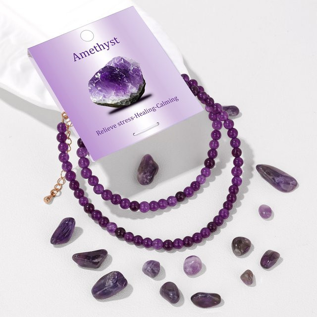 Halskette Amethyst, Perle, Lila Quarz, Unisex - Bild 1
