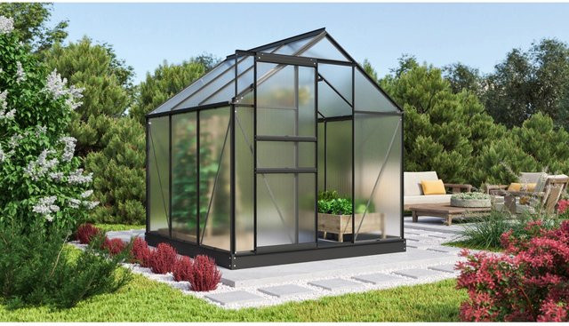 Vitavia Gewächshaus Comet 3800 in Schwarz mit Aluminiumrahmen, Polycarbonat-Platten, Fundament und Regenrinnen, 3,8 m² mit Satteldach - Bild 1