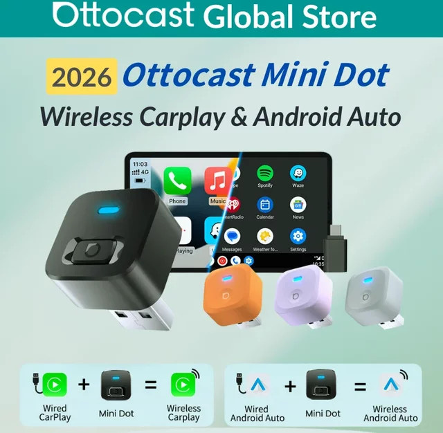 Ottocast Mini Dot Kabelloser CarPlay und Android Auto Adapter mit WiFi 6 und Bluetooth 5.4 für Audi und Kia - Bild 1