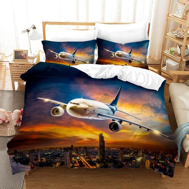 3D-Flugzeug-Bettwäsche-Set mit Steppdecke und Kissenbezug für Einzelbetten, B/H: 140 x 210 cm - Bild 1