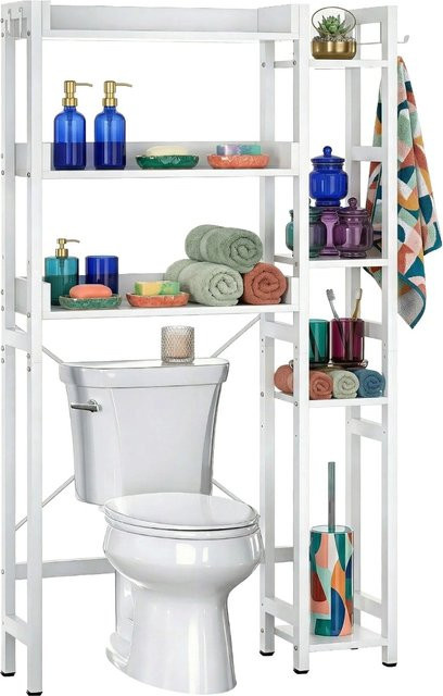 Relaxdays Toilettenregal aus Metall und MDF in Weiß mit 3 Ebenen und Seitenablage, H: 161 cm, B: 80 cm, T: 24 cm - Bild 1