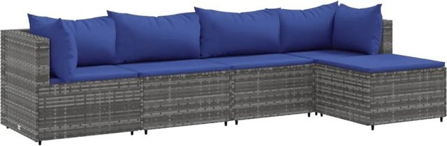 vidaXL 5-tlg Garten-Lounge-Set Modell 57 in Grau aus Poly Rattan mit Polstern und Kissen - Bild 1