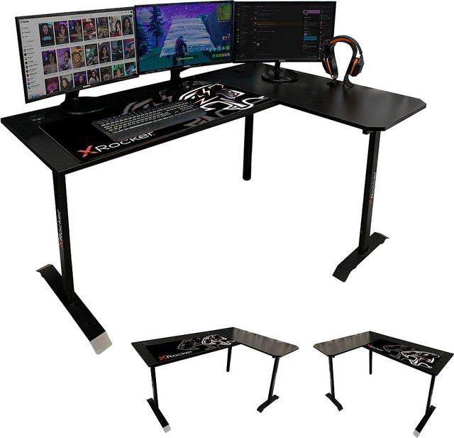 XROCKER Panther XL Ambi Gaming Eckschreibtisch in Schwarz mit Carbon Optik und Mousepad - Bild 1