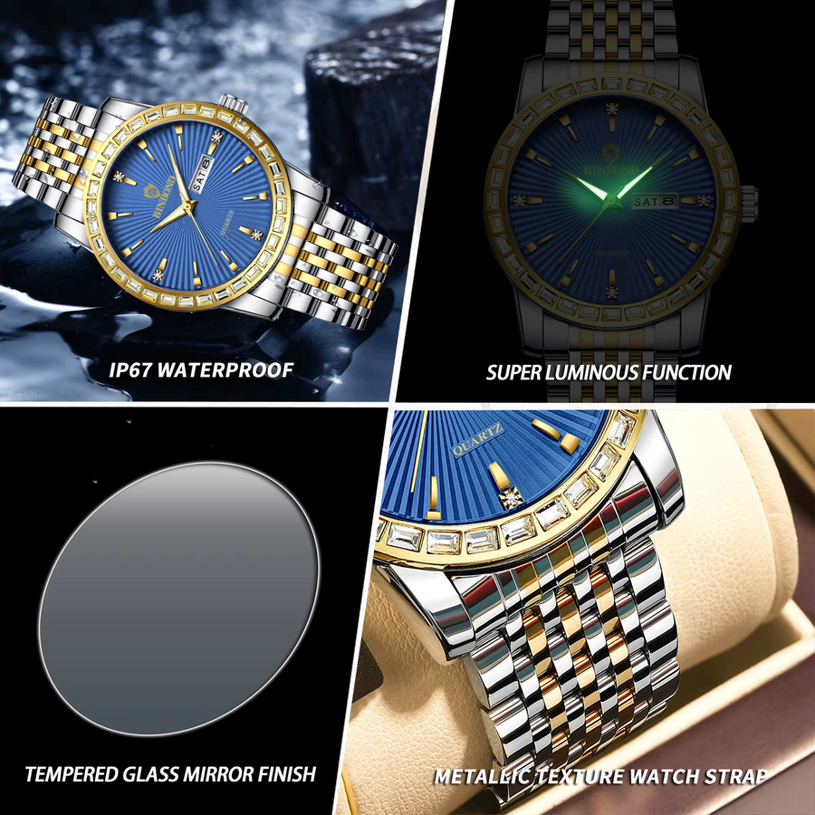 BINBOND Armbanduhr Quarz, Edelstahl, Bicolor, Blau, Herren - Bild 6