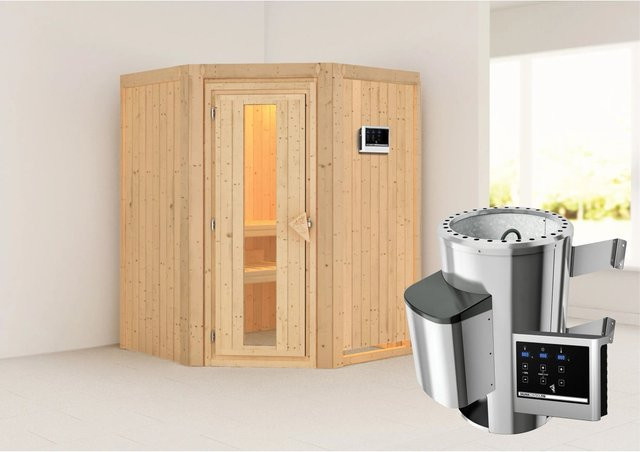 Karibu Sauna mit Ofen und externer Steuerung Easy Natur in Braun - Bild 1