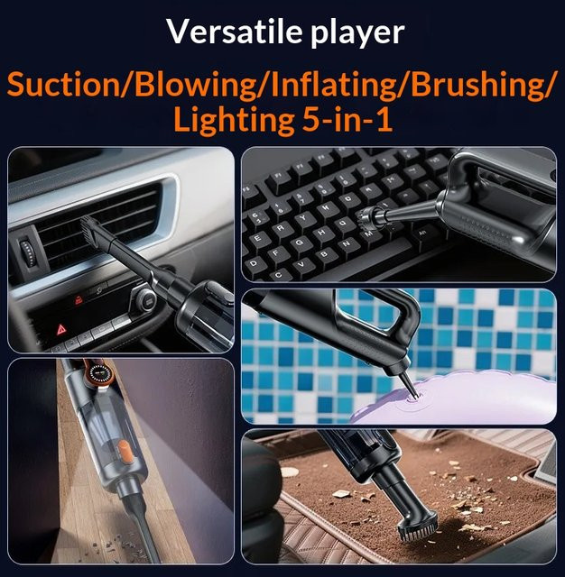 SUITU Kabelloser Mini-Handstaubsauger für das Auto, Tragbarer Hochleistungs-Staubsauger mit großer Saugkraft, Silber/Orange - Bild 1