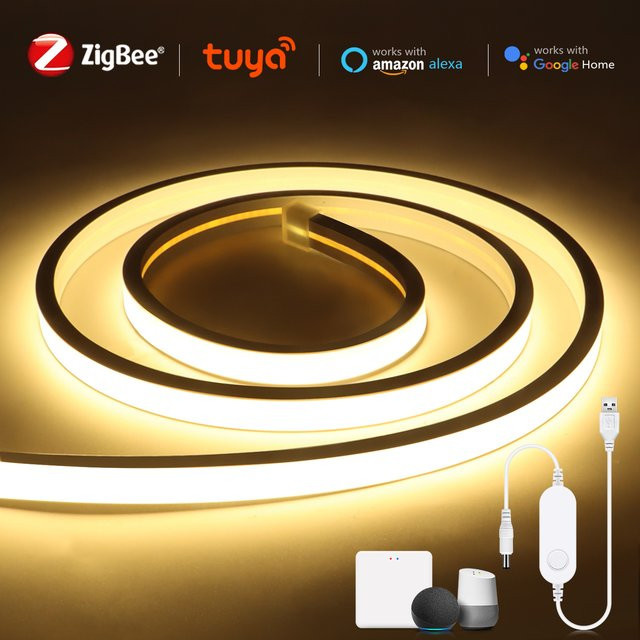 Lcamaw Zigbee COB LED Streifen, Tuya Smart USB Neon Lichtstreifen, wasserdicht und dimmbar, Farbe: Weiß - Bild 1