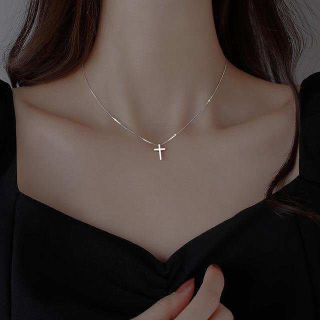 Halskette mit Kreuz Anhänger, 925 Silber, 45 cm, Unisex, grau - Bild 1