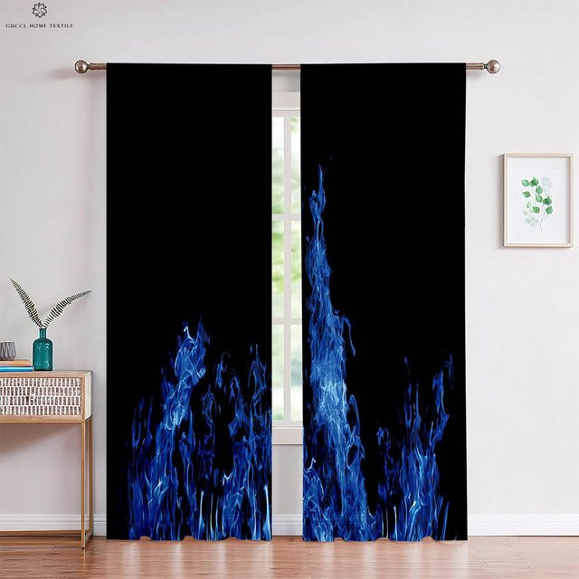 Yiran Furniture Dekovorhang Wasserflamme 3D-Druck aus Polyester, 2 Stück, halbtransparent, B: 50 cm, H: 160 cm - Bild 1