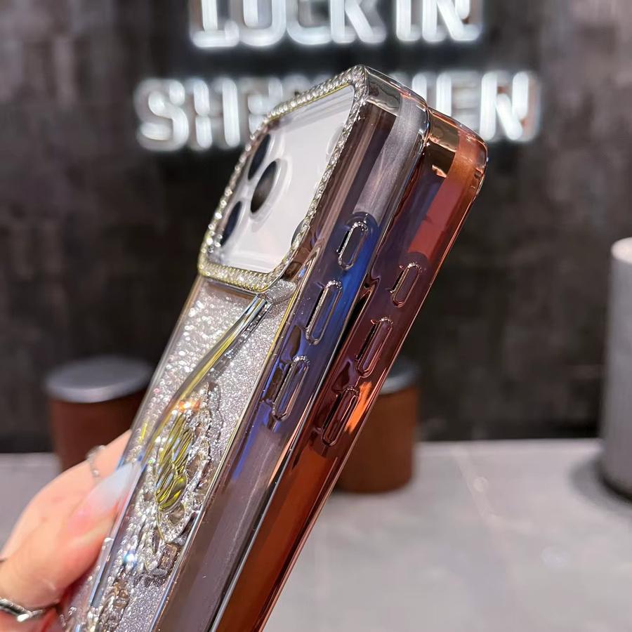 Luxus Glitzer Telefonhülle mit Farbverlauf und Diamant-Blumen-Design für Apple iPhone 12 bis 17 Pro Max Air Plus in Silber und Multicolour - Bild 4