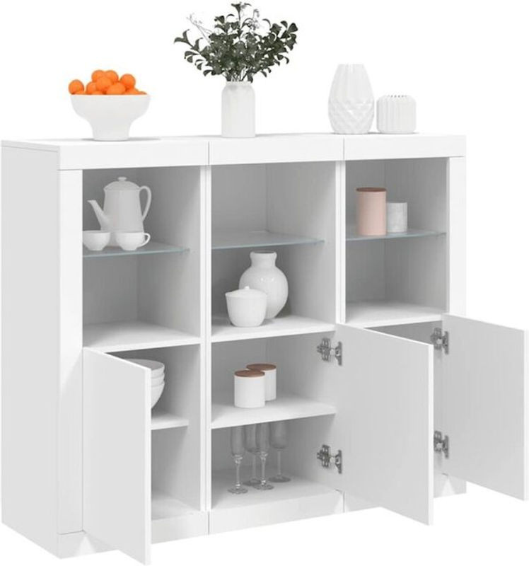 3er-Set moderne Sideboards mit LED-Leuchten von Vidaxl in Weiß aus Holzwerkstoff - Bild 1