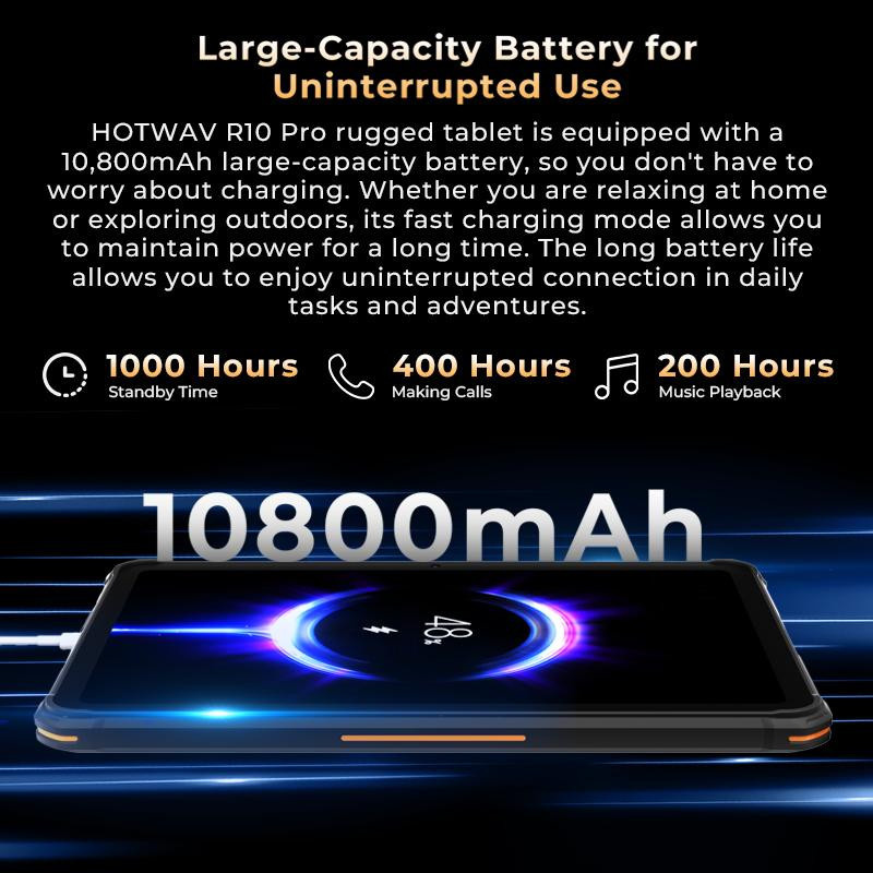 HOTWAV R10 Pro Robustes Tablet in Orange mit 256 GB Speicher, 10,1 Zoll HD+, Android 14, 10800mAh Akku und Dual-SIM 4G - Bild 4