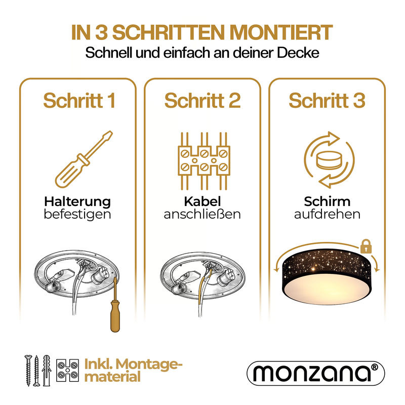 Monzana Deckenlampe Sternenhimmel in Schwarz aus Stoff und Aluminium, Durchmesser: 38 cm - Bild 4