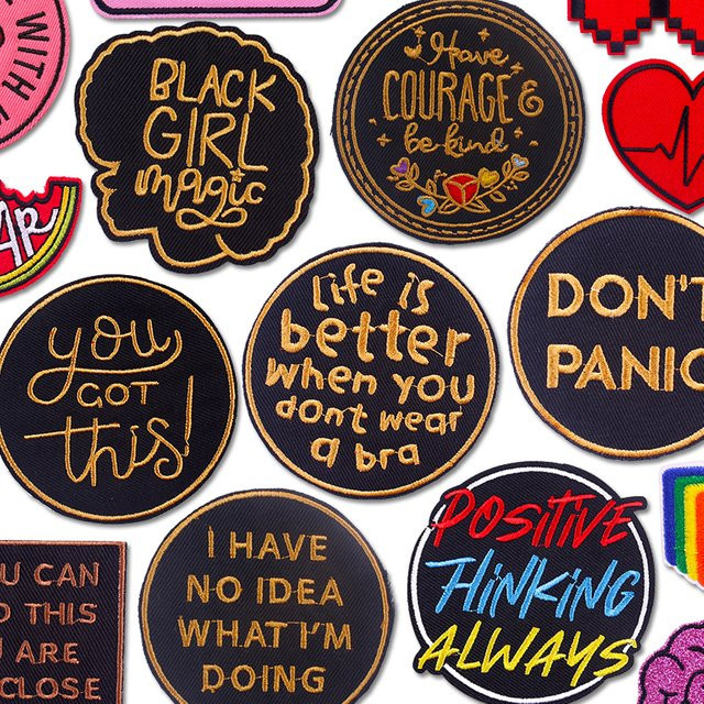Prajna Cartoon Buchstaben Aufnäher mit positiver Botschaft als thermoadhäsive Stick-Patches für deine Kleidung zum Aufbügeln - Bild 1