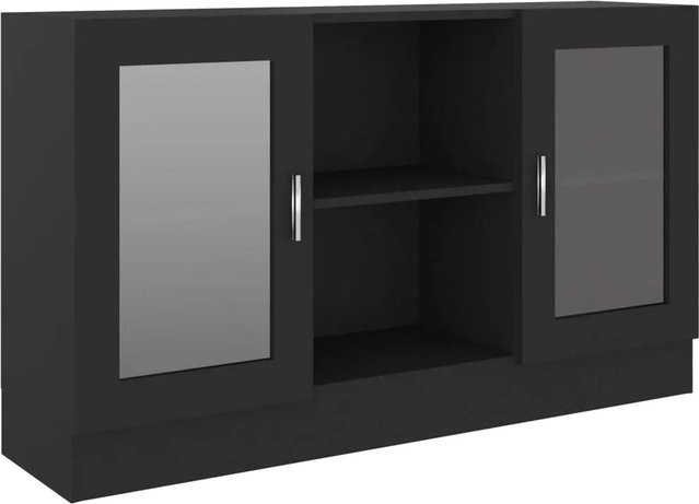 vidaXL Vitrinenschrank Schwarz mit Glastüren aus Holzwerkstoff und Glas, B/T/H: 120 x 30,5 x 70 cm - Bild 1