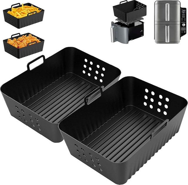 2 Stück Antihaft Silikon Luftfritteusen Einlagen für Ninja Double Stack XL 9,5L Heißluftfritteuse, Schwarz - Bild 1