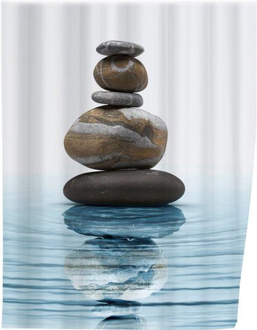 WENKO Duschvorhang Meditation mit Steine und Wellen Design, mehrfarbig, B/H: 180 x 200 cm - Bild 1