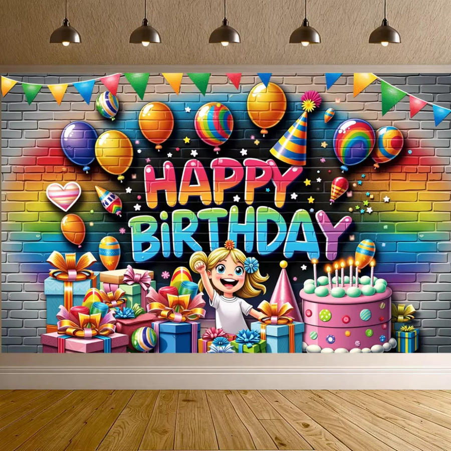 VIKAMA Happy Birthday Poster Banner als bunte Geburtstagsdekoration für Kinder und Babys, Wandposter aus Papier, B/H: 70 x 70 cm - Bild 3