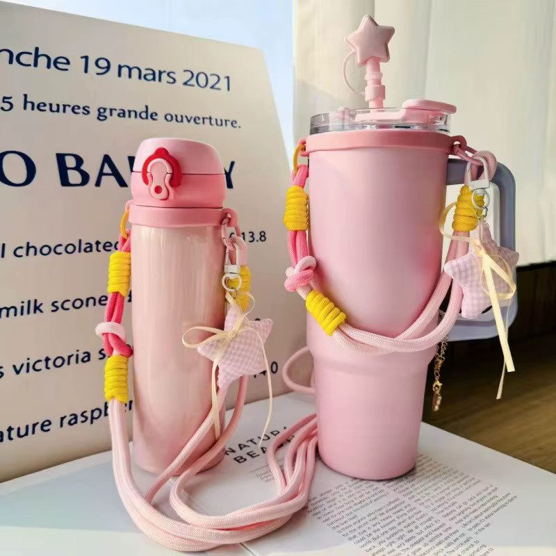 JONBT Gewebter Trageriemen für Wasserbecher in Pink, universelles Zubehör für Stanley Tumbler, passend für Becheröffnungen von 6 bis 10 cm - Bild 1