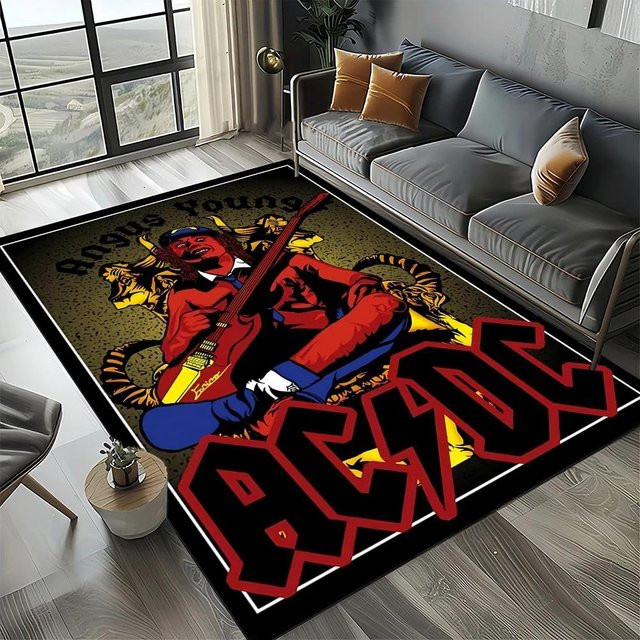 Karpetti 3D A-ACDC Rockband Cartoon Bereichsteppich, rutschfester und waschbarer Teppich für Wohnzimmer, Schlafzimmer oder Kinderzimmer, B: 80 cm, L: 120 cm - Bild 1