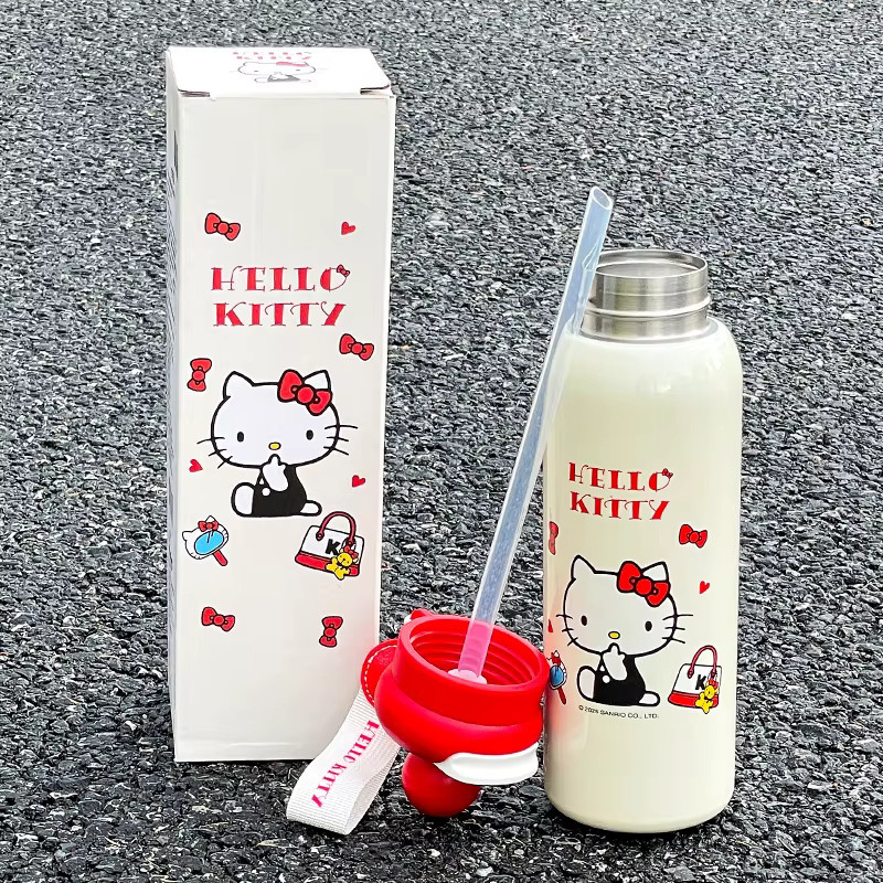 Sanrio Hello Kitty Thermosbecher aus Edelstahl 316L in Blau und Weiß, tragbare Outdoor-Sportwasserflasche mit Dual-Trinkfunktion, 750 ml - Bild 1