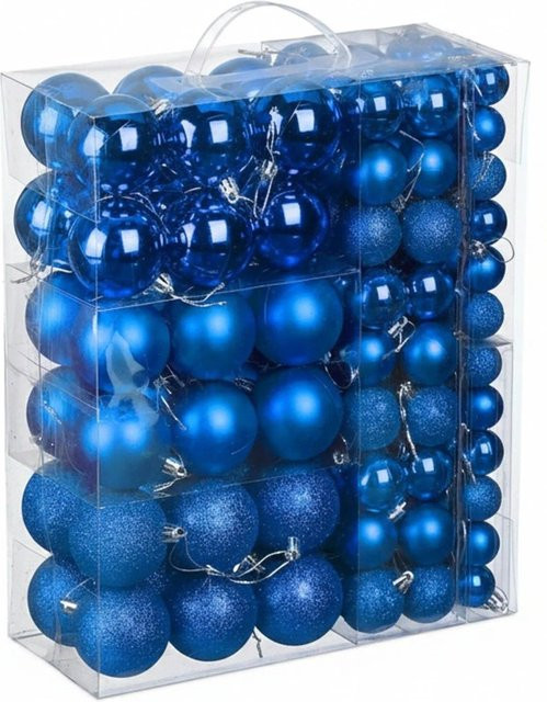 Relaxdays Weihnachtskugeln Set in Blau, 138er Set aus bruchsicherem Kunststoff mit Glitzer- und Matt-Effekt - Bild 1