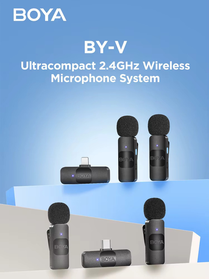 Boya BY-V drahtloses Lavalier Revers Mikrofon mit USB-C für iPhone, Android, PC und Laptop in Schwarz - Bild 1