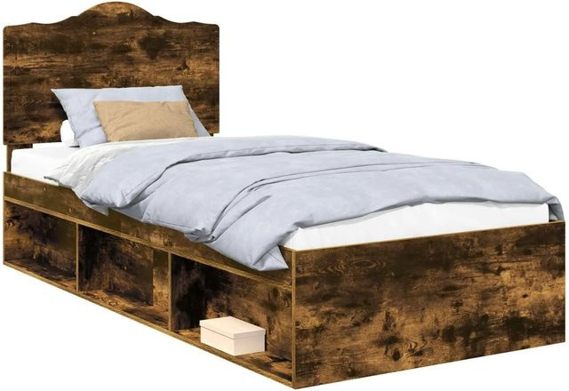 vidaXL Bettrahmen aus massivem Kiefernholz und Holzwerkstoff in Farbe Raucheiche Braun B/T/H: 90 x 200 cm - Bild 1