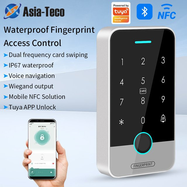 Asia-Teco IP65 Zugangskontrollsystem mit Fingerabdruck, Bluetooth, WLAN-Gateway und Tuya App Kompatibilität zur Fernentriegelung (125Khz/13.56Mhz) - Bild 1