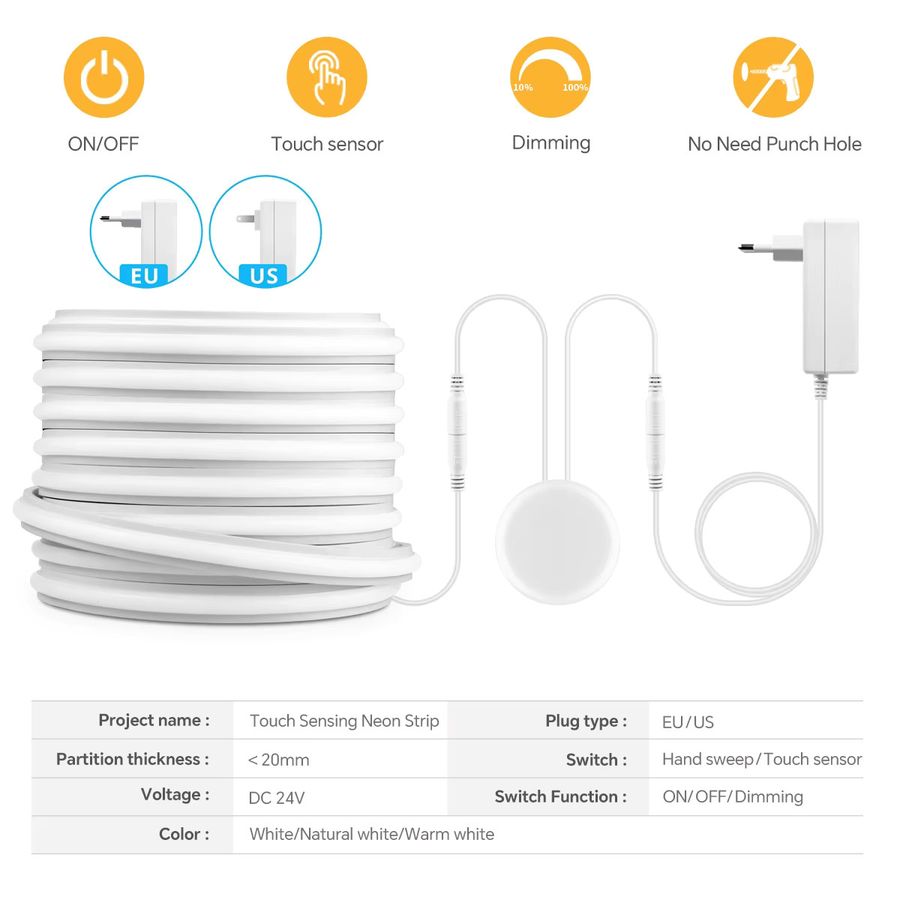Gut! 24V COB Neonlichtband für Schminkspiegel mit Touch-Sensor-Schalter und Dimmer, Silikagel - Bild 2