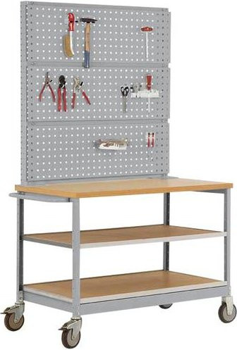 Manuflex MW2011.9006 Mobile Werkbank mit Lochwand in Alusilber - Bild 1