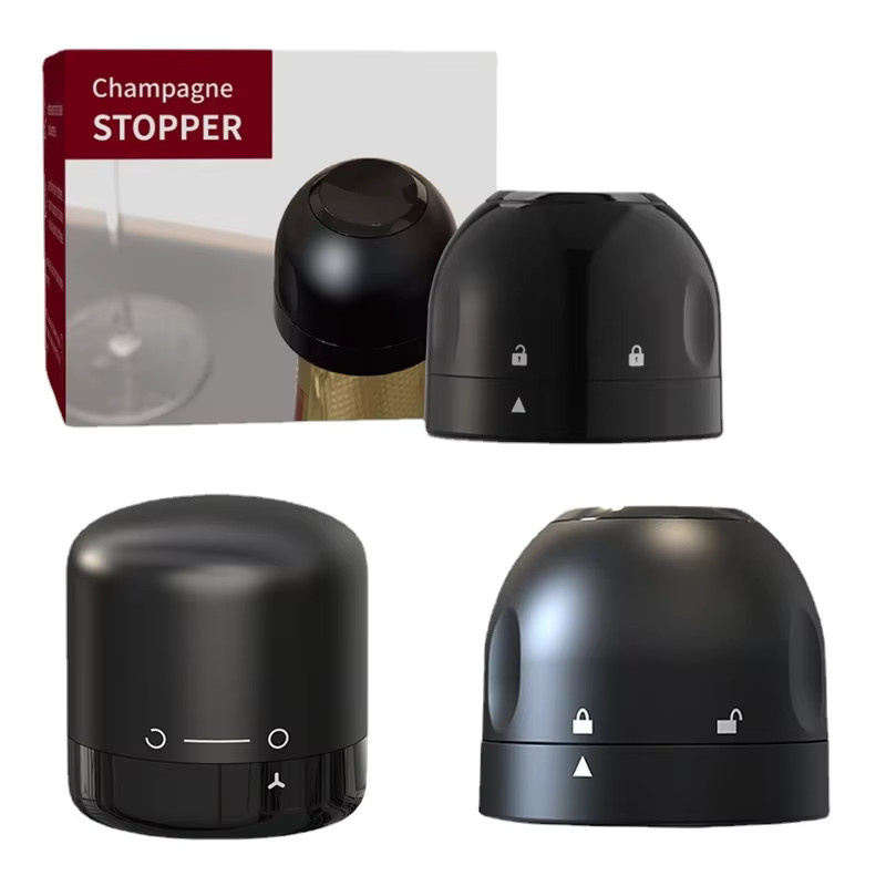 Auslaufsicherer Vakuum-Weinstopper in Schwarz aus Kunststoff zur Versiegelung von Weinflaschen und Champagner - Bild 6