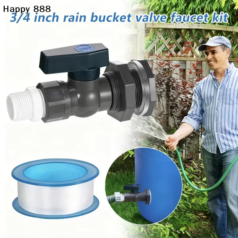 Hoeaden PVC-Wasserfass-Absperrventil-Set mit Abladdadapter und Innengewinde für Regenwassertonnen und den Garten - Bild 2