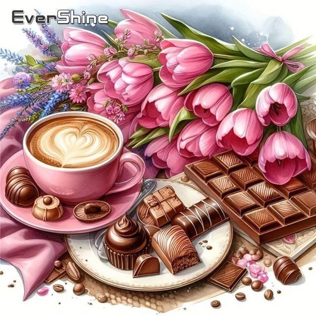 EverShine Diamond Painting Kaffeetasse mit Blumen-Motiv in Multicolour als DIY Mosaik-Stickerei - Bild 1