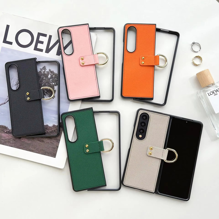 Samsung Handyhülle aus Leder mit Ringschnallenhalter für Galaxy Z Fold 7 6 5 4 5G in Orange, matt und anti-fall - Bild 1