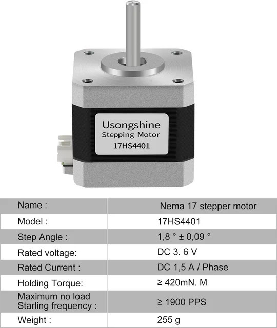 JINGLIN Nema17 Schrittmotor 42BYGH 17HS4401S für 3D-Drucker und CNC-Fräsen, 1,5A, 42N.cm, 4-Leiter - Bild 1