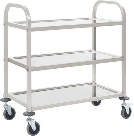 DELUKE Servierwagen KENNI aus Edelstahl in Silber mit 3 Etagen und Rollen, B/T/H: 96,5 x 55 x 90 cm