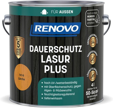 RENOVO Dauerschutzlasur PLUS Lärche 1414 in Braun, 4,0 l - Bild 1