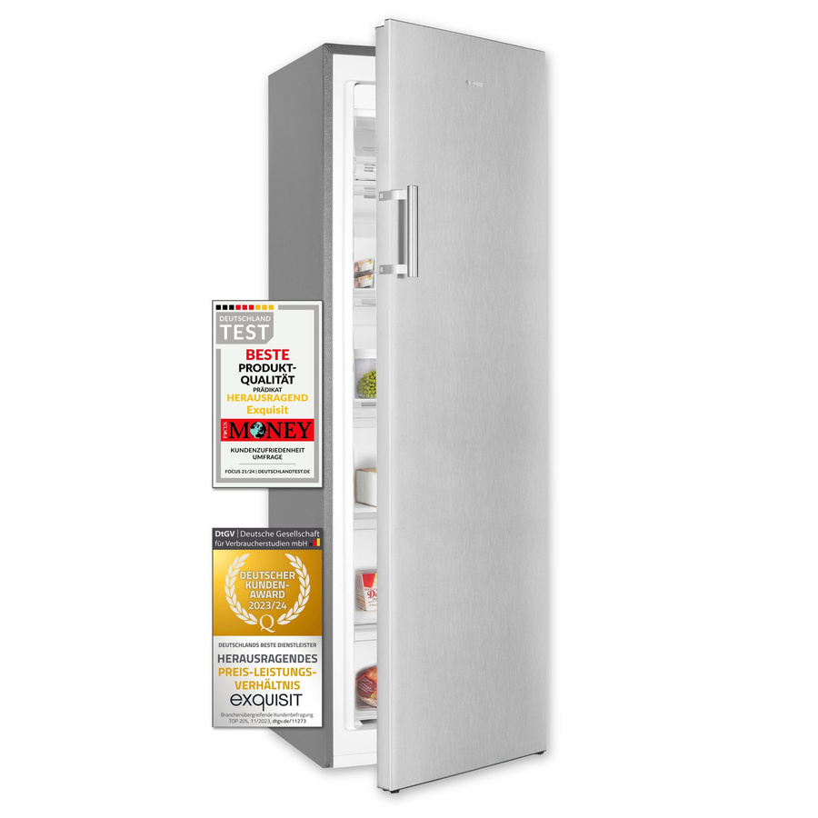 Exquisit GS5271-NF-H-010D Gefrierschrank in Silver mit No-Frost und Dynamic Cooling, Standgerät mit umkehrbarer Tür und Super Freezing, B/T/H: 56,5 x 61,4 x 175,0 cm - Bild 2