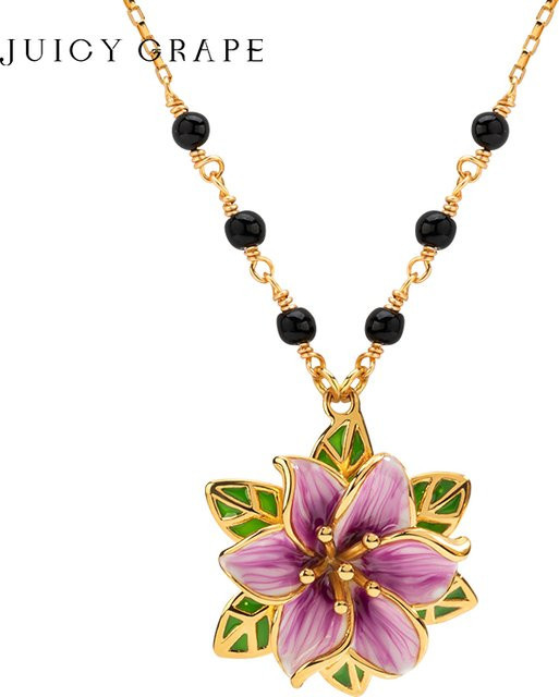 Juicy Grape Halskette, Emaille-Blumen, 18 Karat vergoldet, Damen - Bild 1