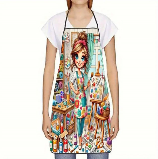 Schürze mit Mädchen-Malerei-Muster von ZZN in Multicolour für Damen und Herren zum Kochen, Backen und für die Gartenarbeit - Bild 1