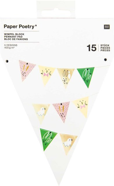 Rico Design Paper Poetry Wimpel-Block mit Blumen-Motiven, 15 Stück, B: 13 cm, H: 14,7 cm - Bild 1