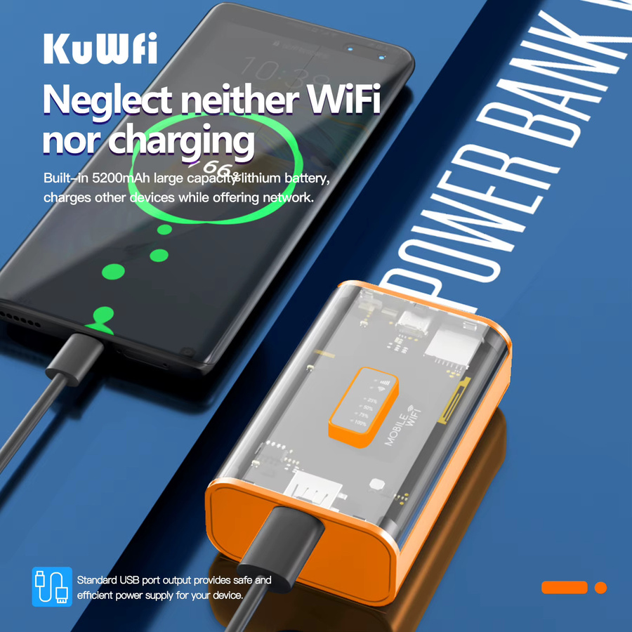 KuWFi 4G LTE Router Tragbarer Mini-Reise-Hotspot mit 5200mAh Akku und USB-Powerbank-Ausgang in Orange - Bild 4