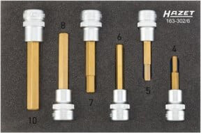 Hazet Schraubendreher-Steckschlüsseleinsatz-Satz 163-302/6 mit 6 Werkzeugen, 3/8 Zoll Vierkant hohl, Innen-Sechskant Profil 4 bis 10, Farbe Silber - Bild 1