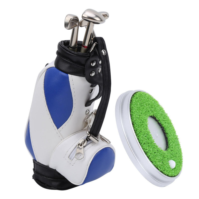 Wosawe Outdoor Sports Mini-Desktop-Stifthalter aus Zinklegierung in Form einer Golftasche mit Golfstiften, Blau-Weiß-Grün - Bild 3