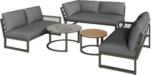 okwish Garten-Lounge-Set für 6-7 Personen mit Ecksofa und Couchtisch in Grau - Bild 1