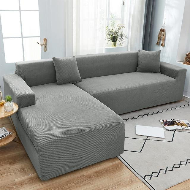 Yiran Furniture L-förmiger Sofabezug aus Jacquard-Stretch-Polyester für Ecksofas, schmutzabweisend und kratzfest, dunkelgrau, Breite: 140-180 cm - Bild 1
