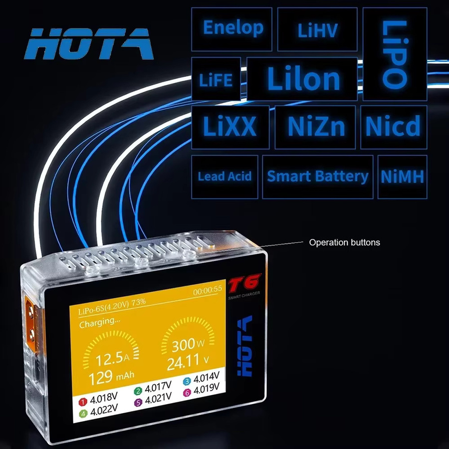 HOTA T6 LiPo Akku 1~6S Smart Balance Ladegerät, DC300W PD90W Dual-Channel, Zubehör - Bild 4